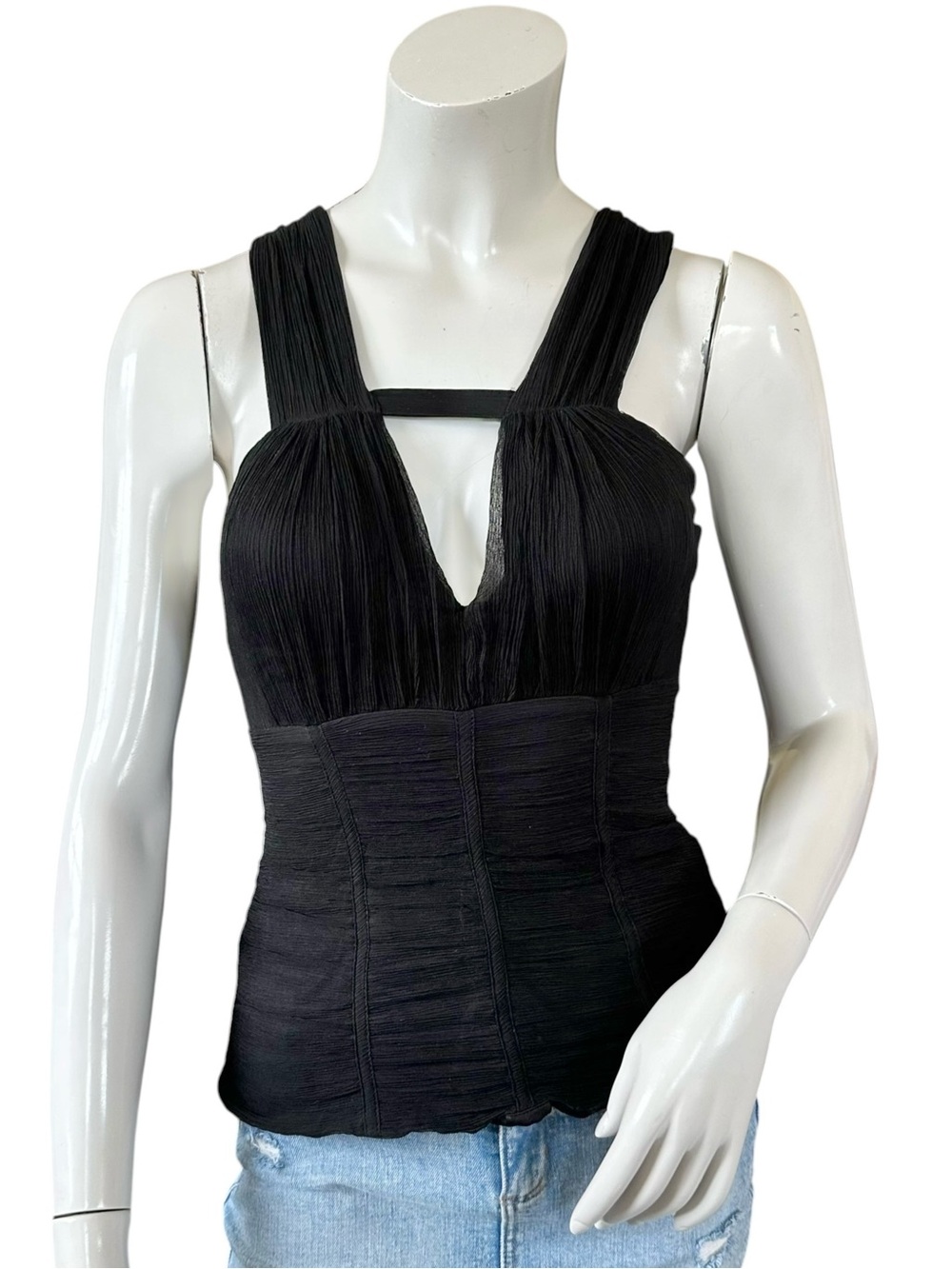 Y2K BeBe Black 100% Mulberry Silk Sleeveless Cutout Dressy Top Size Small